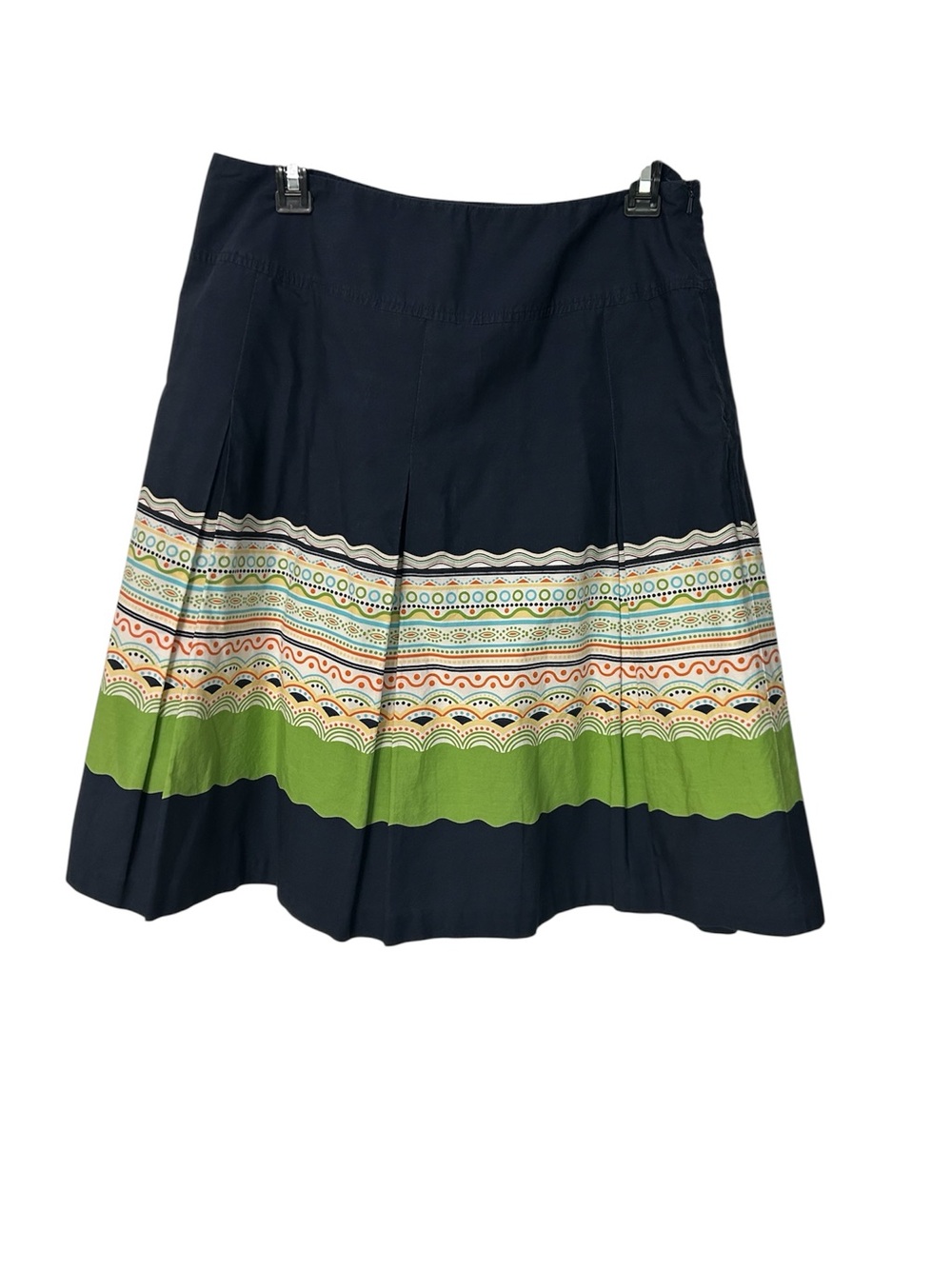 Talbots Vintage Navy Pleated A-Line Skirt 100% Cotton Geometric Coastal Academic